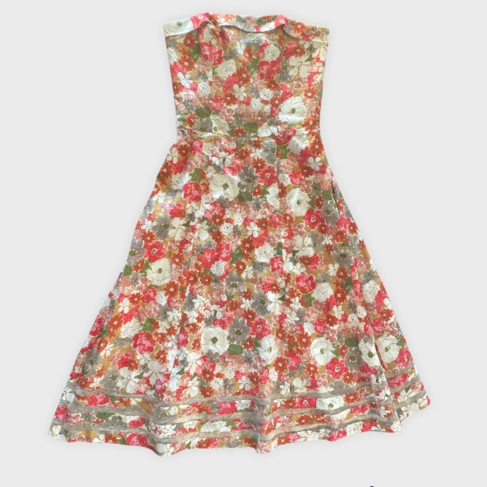Vera Wang | Linen Floral Strapless Dress Tea length
